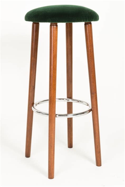 Set of Two Mid-Century Modern Dark Green Bar Stools, 1960s For Sale at