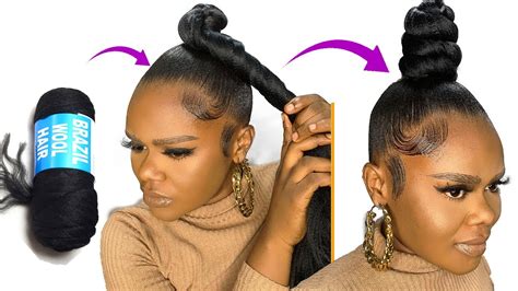 😱 5 Minutes Quick Hairstyle Using Brazilian Wool Youtube