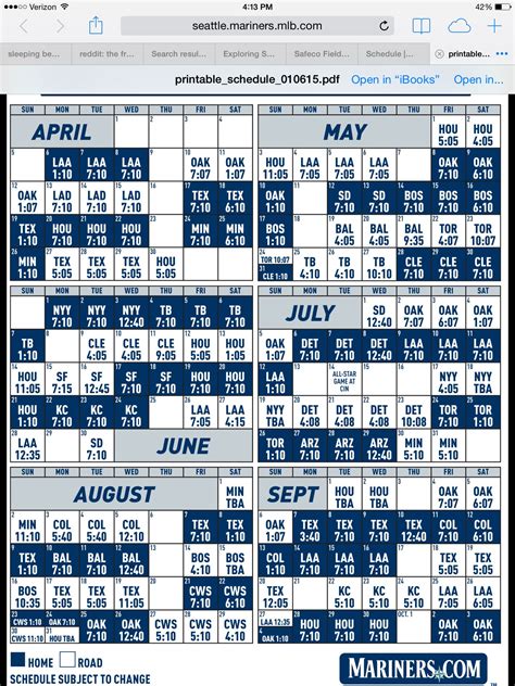 Seattle Mariners Home Game Schedule