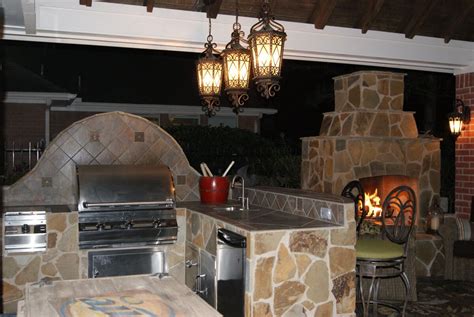 Gable Roof Patio Cover With Outdoor Kitchen And Fireplace Texas Custom