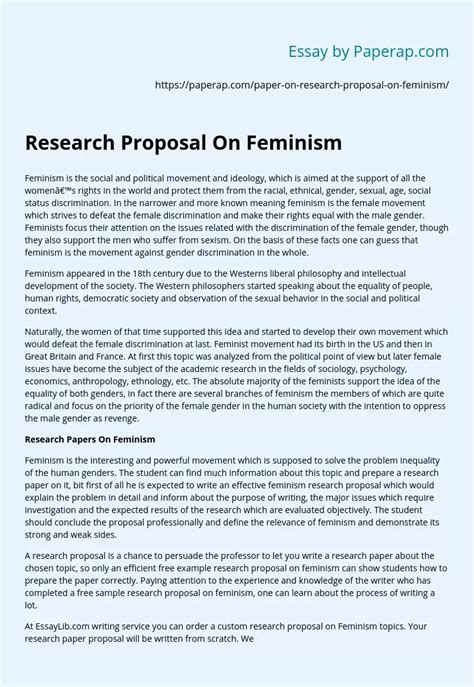 Research Proposal On Feminism Free Essay Example
