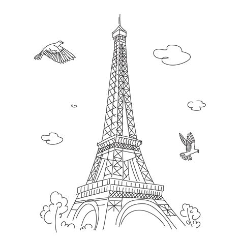 the eiffel tower with birds flying around it