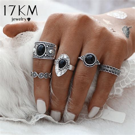 Buy 17km Vintage Turkish Ring Sets Antique Stone Midi