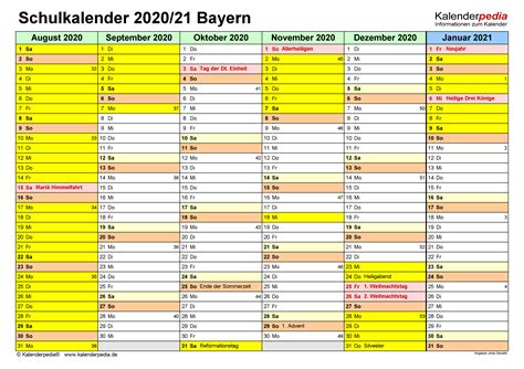 Bezeichnet wird allerdings ungefähr das gleiche: Schulkalender 2020/2021 Bayern für PDF