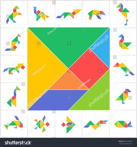 Tangram Puzzle Game Set Cards Kids Stock Vector Royalty Free 432087805