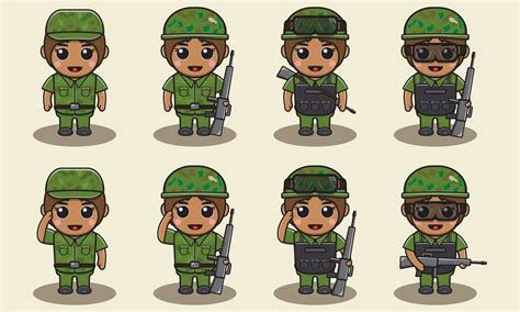 Soldados Hombres Y Personaje De Dibujos Animados Plano Aislado En