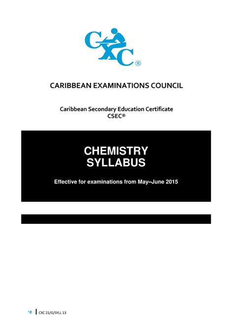 Csec Chemistry Syllabus Caribbean Examinations Council Caribbean