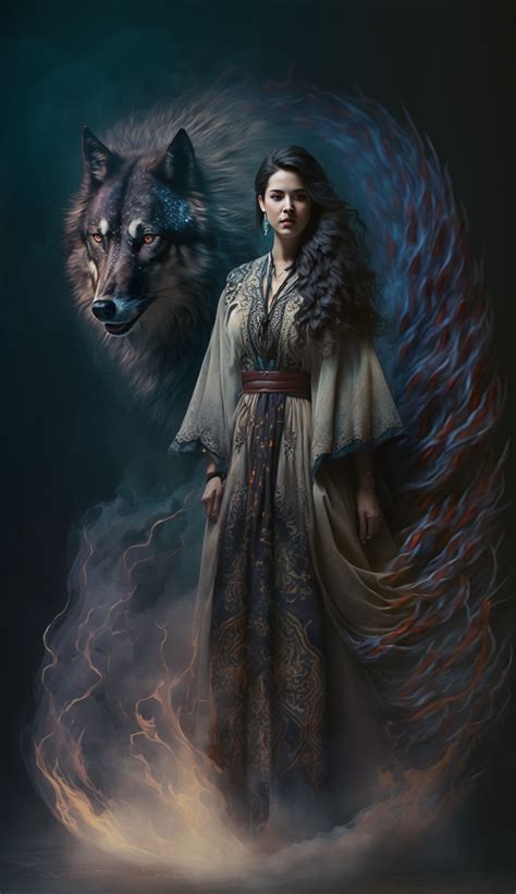 Woman With Wolf Created With AI By Amanda Church Fantasy Art Women