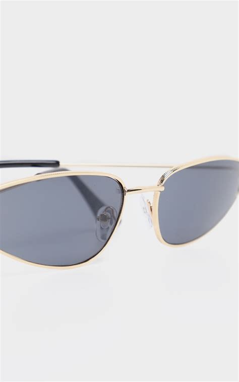 black gold frame rounded slim cateye sunglasses prettylittlething