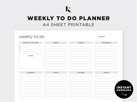 Weekly Planner Printable Downloadable Minimalist Minimal Etsy Australia