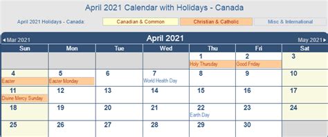 Full List Of April 2021 Calendar With Holidays Usa Uk Canada Germany