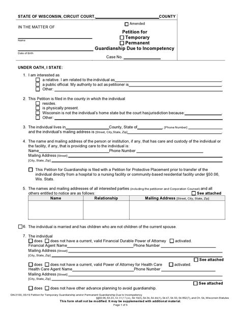 Printable Temporary Guardianship Agreement Form Printable Forms Free