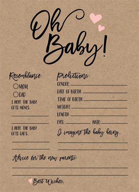 Baby Girl Prediction Cards Mad Libs Printable Baby Prediction Etsy