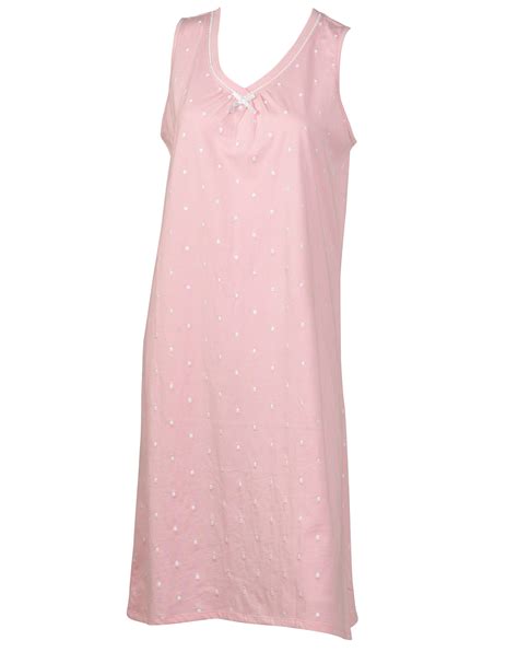 Nightdress 100 Cotton Dobby Dot Sleeveless Nightgown Womens Slenderella Nightie Ebay