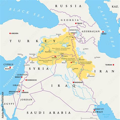 Kurdistan Region Political Map Kurdish Inhabited Areas In The Middle