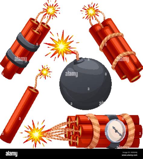 Dynamite Bomb Tnt Fire Set Cartoon Vector Illustration Stock Vector