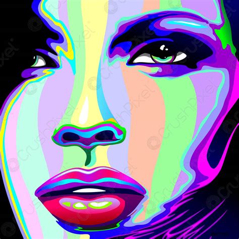 Girl Psychedelic Fashion Surreal Portrait Vector Illustration Stock