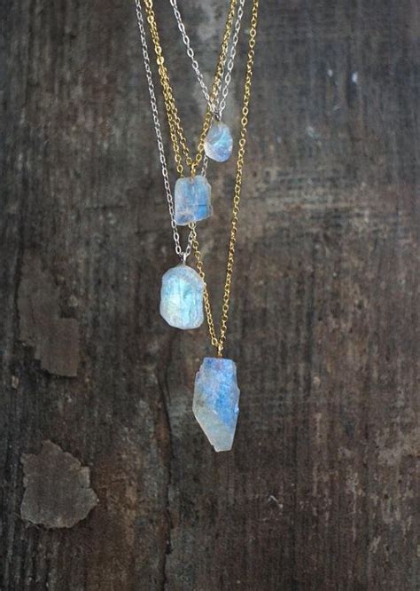 Raw Moonstone Necklace Crystal Necklace Birthstone Necklace Etsy