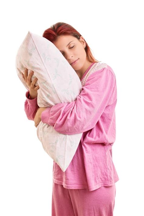 Young Girl In Pajamas Holding A Pillow Stock Image Image Of Pajamas