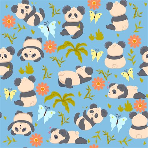 Premium Vector Seamless Pattern With Cute Pandas