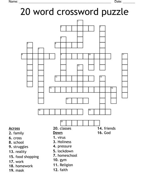 20 Word Crossword Puzzle Wordmint