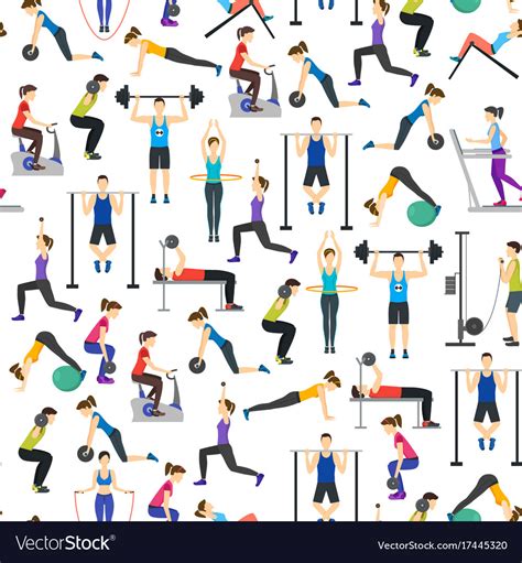 Cartoon People Workout Exercise In Gym Background Vector Image