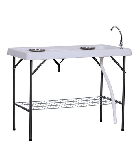 Outsunny Portable Folding Camping Table With Sink Faucet Dual