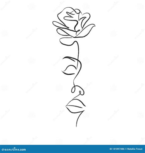 Print Beautiful Elegant Woman With Rose One Line Draw Vector