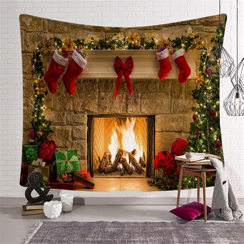 Xmas Fireplace Backdrop Christmas Tree Photography Grandado