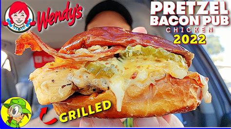 Wendys Pretzel Bacon Pub Grilled Chicken Sandwich 2022 Review 👧🥨🥓🐔