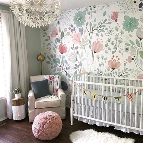 Floral Wallpaper Accent Wall In The Nursery So Whimsical And Sweet