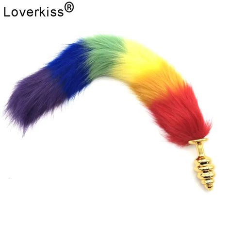 Loverkiss Metal Anal Plug Tail Butt Plug Fox Tailfeiths Bondage Anal Plug Fox Tail Anal Sex