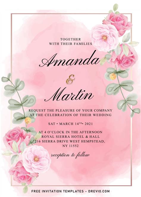 8 Blush Pink Watercolor Wedding Invitation Templates Download