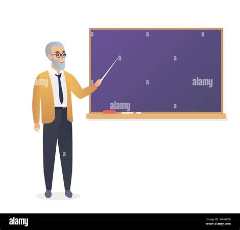 Senior Teacher Old Man Professor Standing In Front Of Blackboard In