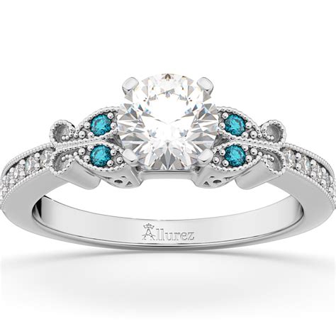 Blue Diamond Butterfly Engagement Ring 14k White Gold 017ct U5584