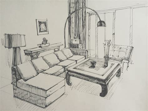 Living Room Sketch Room Perspective Drawing Perspective Drawing