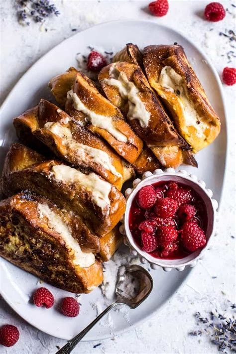 Whipped Cream Cheese Stuffed French Toast With Raspberries Half