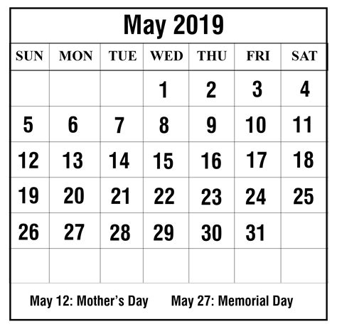 Free May Printable Calendar 2019 Template In Pdf Excel Word