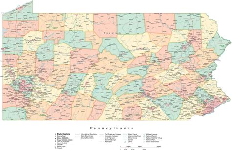 State Map Of Pennsylvania In Adobe Illustrator Vector Format Map