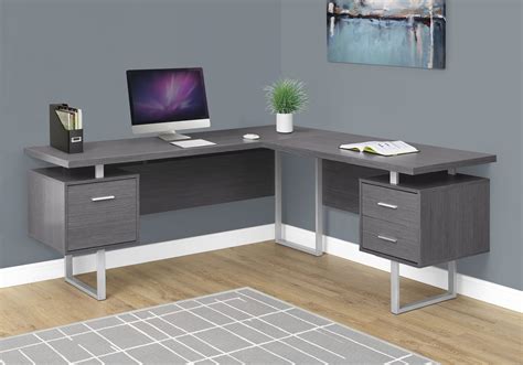 By costway (20) columbia 64.96 in. Modern 71" L-Shaped Grey Office Desk w/ Drawers ...