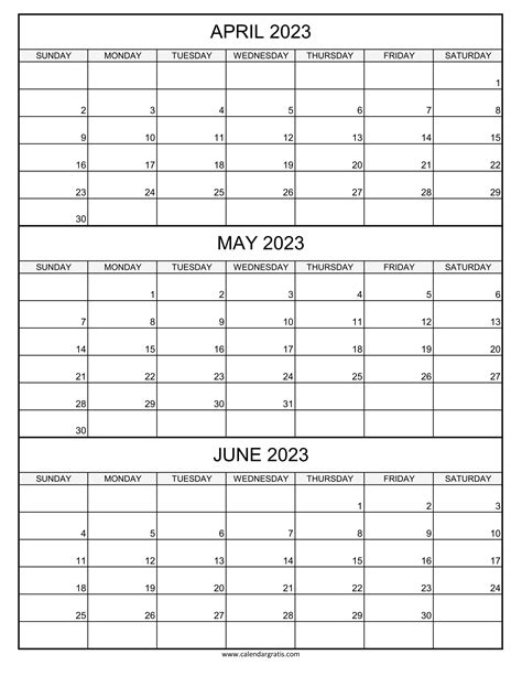 April May June 2023 Calendar Printable Template Three Month Calendar