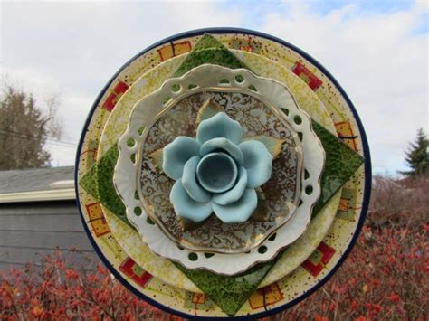 Dish Art Decor For The Garden Etsy Glass Garden Art Garden Art Projects Glass Garden Flowers