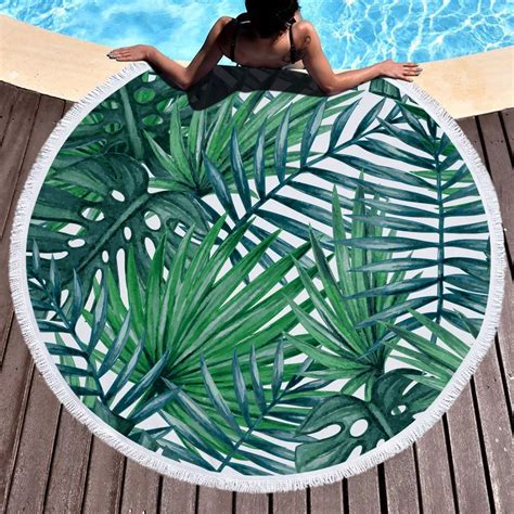 Tropical Palm Leaves Round Beach Towels 150cm Microfiber Large Towels Green Plant Printed Bath