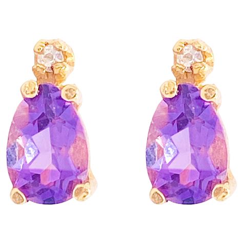 Yellow Gold Amethyst Stud Pear Shaped Earrings For Sale At 1stDibs