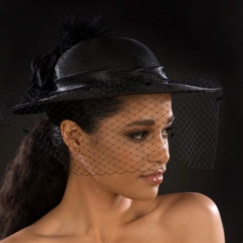Classy Ladies Mesh Veil Dress Hat In Black With Feathers And Flowers