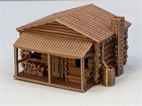 N Scale Small Log Cabin With Front Porch Benches Highly Detailed