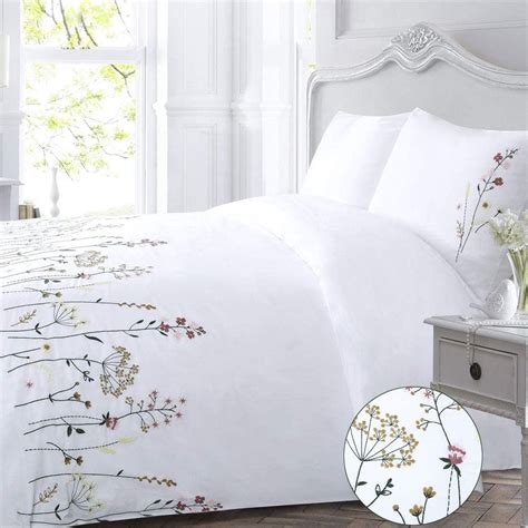 Yinfung White Flower Duvet Cover Set Queen Floral Cotton