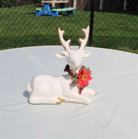 White Ceramic Christmas Holiday Reindeer Figurine From World Etsy