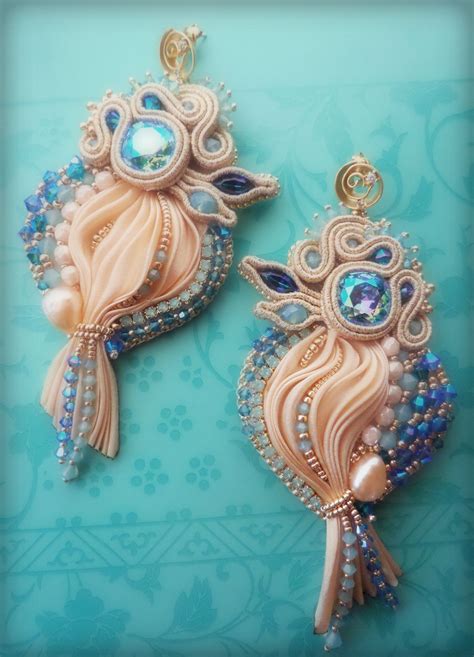 Earrings Bead Embroidery Shibori Silk Soutache Swarovski Designed