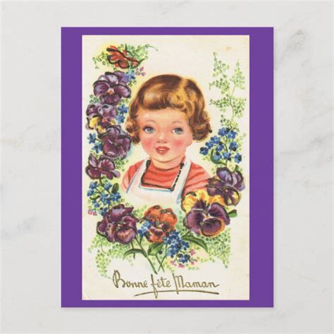 Bonne Fete Maman Vintage French Mothers Day Postcard